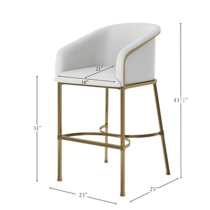 English Elm 31" Barrel Back Barstool Faux Leather Foam Padded Seat Gold Steel Frame for Home Bar White Pu B2751P436479