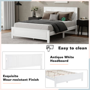 English Elm Queen Pinewood Platform Bed Farmhouse Tall Panel Headboard with Led Lighting and Usb Ports White W504P391091