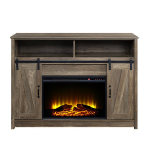 English Elm Tobias Electric Fireplace TV Stand with Sliding Barn Door, 2 Door & 2 Open Storage, 1400W Heater Oak 31.6 L x 9.1 W x 22.8 H B2726S00483