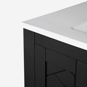 English Elm 30'' Bathroom Vanity With Ceramic Sink - Retro Freestanding Storage Cabinet, Soft-Close Drawers & Doors N710P191947B