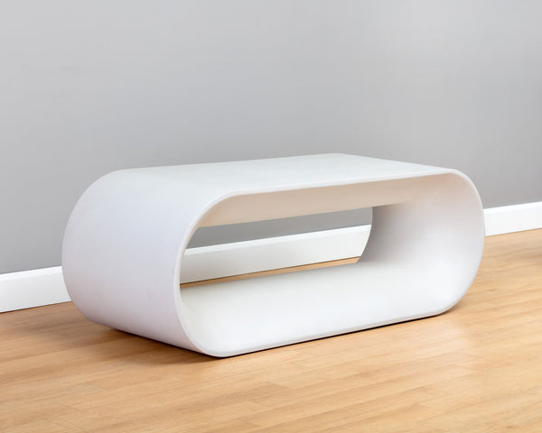 Sunpan Capsule Concrete Bench - Contemporary Design with Open Frame for Stylish Indoor & Outdoor Storage White