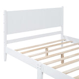 English Elm Full Size Wood Platform Bed Frame, Retro Style Bed With Rectangular Headboard,No Need Box Spring,White