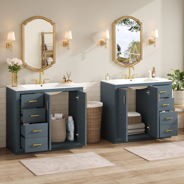 English Elm 72'' Bathroom Vanity With Ceramic Sink - Stylish Freestanding Set, Solid Wood Frame, Ample Storage & Modern Design N710SS00015C