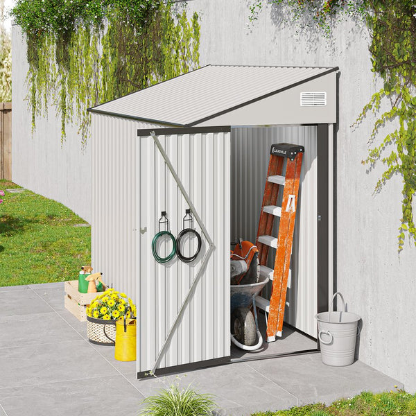 English Elm Campcraft Metal Storage Shed with Sloped Roof Ventilation and Weather Resistant Steel Panels White W1598S00047