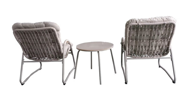 English Elm Outdoor Woven Rope Wicker Lounge Set Iron Frame Patio Chairs with Round Side Table W3990P462696