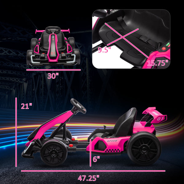 English Elm Aosom 24v Electric Go Kart Ride on Toy with Drifting Dual Motor and Adjustable Seat Pink W2225P229144