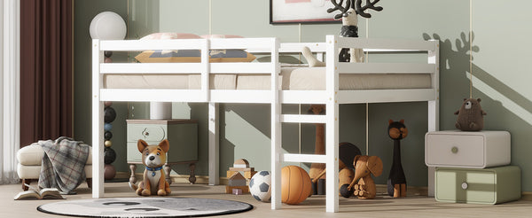 English Elm Full Rubber Wood Loft Bed with Ladder and Under-Bed Storage Space, Sturdy Minimalist Design for Comfort White W504P283526