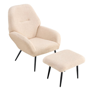 English Elm Light Sherpa Fleece Accent Chair with Footrest Curved Cocoon Seat for Modern Living W370141733