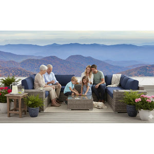 English Elm Fully Assembled Outdoor Wicker Sectional Sunbrella Cushions Aluminum Frame Seats Six B120S00277