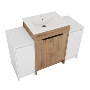 English Elm 48 Inch Freestanding Bathroom Vanity With Ceramic Sink & Soft-Close Doors For Modern Elegance W999S00314