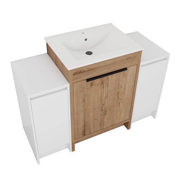 English Elm 48 Inch Freestanding Bathroom Vanity With Ceramic Sink & Soft-Close Doors For Modern Elegance W999S00314