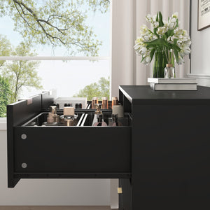 English Elm Modern Six Drawer Chest with Wavy Textured Fronts Sleek Matte Storage for Any Room Black W409P307525
