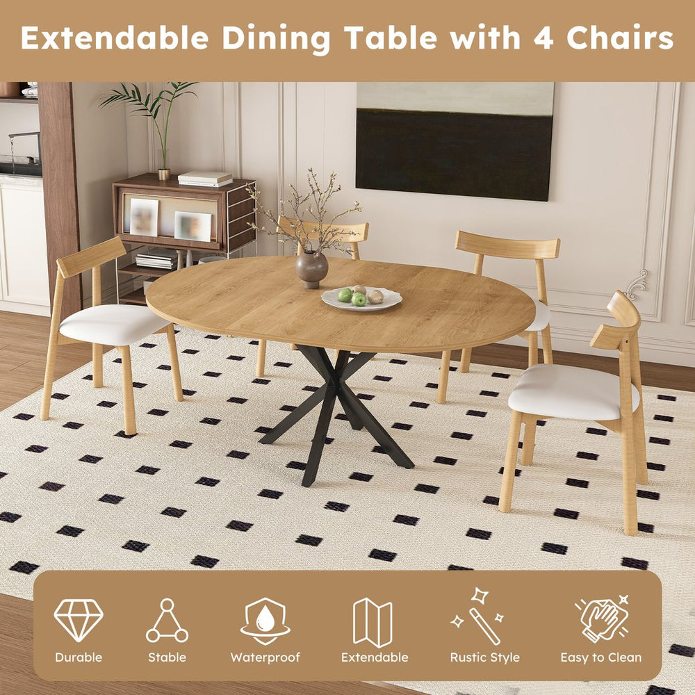 English Elm 59-inch Expandable Glass Top Dining Set Seats 8 with Upholstered Chairs X-base W2700S00124