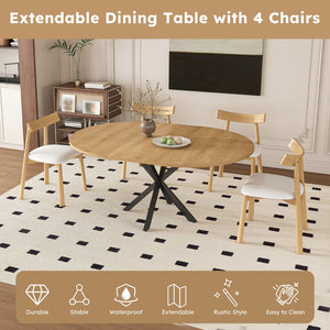 English Elm 59-inch Expandable Glass Top Dining Set Seats 8 with Upholstered Chairs X-base W2700S00124