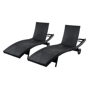 English Elm K&k Outdoor Wicker Reclining Chaise Set 2 Piece with Pull Out Tray Rolling Wheels Black N707P395515B