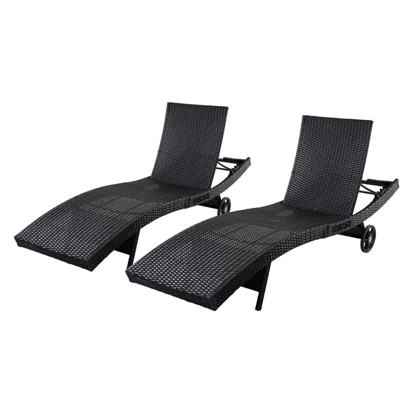 English Elm K&k Outdoor Wicker Reclining Chaise Set 2 Piece with Pull Out Tray Rolling Wheels Black N707P395515B