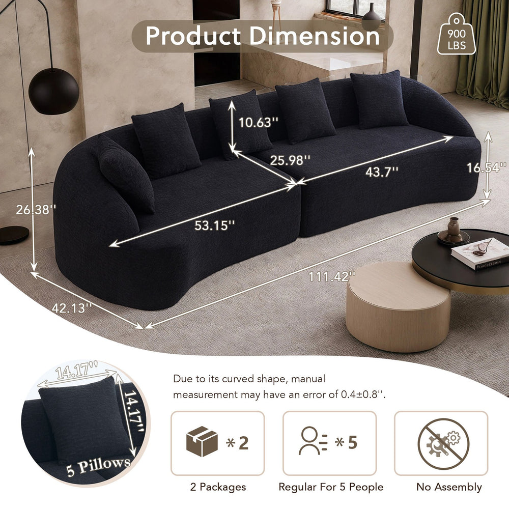 English Elm Compression Foam Curved Sectional Chenille Sleeper Sofa for Modern Living Rooms W2231S00051