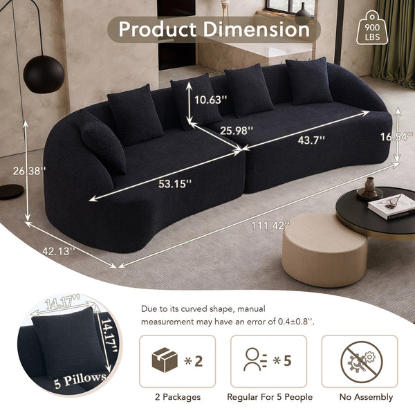 English Elm Compression Foam Curved Sectional Chenille Sleeper Sofa for Modern Living Rooms W2231S00051