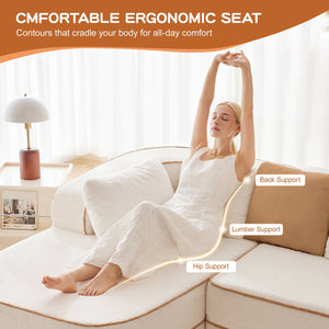 English Elm 106" L-Shaped Teddy Velvet Sofa - No Assembly, Fluffy Comfort, Ergonomic Support For Cozy Living Room W714S01414