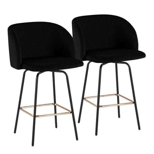 English Elm Fixed-height Swivel Counterstools Velvet Seat Gold Footrest Glam Kitchen Island Set Black B202S01827