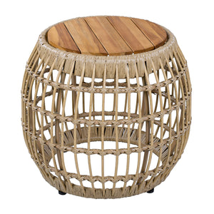 English Elm Acacia Wood Round Side Table Handwoven Rope Base Outdoor Coastal Boho Accent N770P380265B