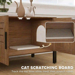English Elm 31.5"l Cat Litter Box Enclosure Wood Grain Mdf Cabinet Side Table Elevated Legs T3971P404486