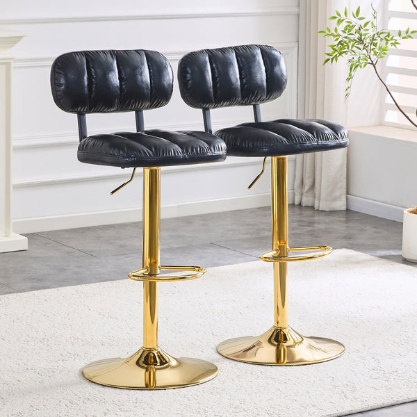 English Elm Set of 2 Adjustable Pu Leather Barstools with Chrome Base for Kitchen or Home Bar Black,Gold W3875P378577