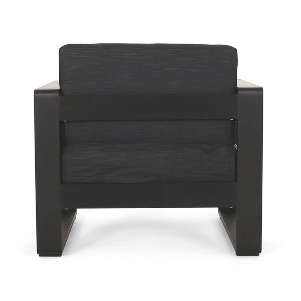 English Elm Christopher Knight Home® - GIOVANNA Club Chair - Black Aluminum Outdoor Seating with Water-Resistant Cushions & Slat Design 71734.00BLK