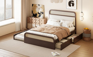 English Elm Queen Wooden Platform Bed With Trundle, 2 Storage Drawers & Padded Headboard In Espresso Finish N820S00010P-GIGA