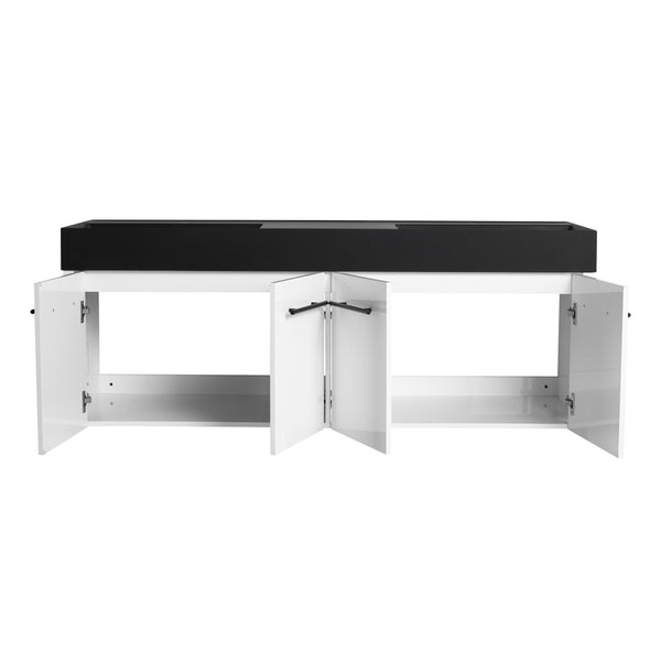 English Elm 60 Inch Wall-Mounted Bathroom Vanity With Double Black Resin Sink & Soft-Close Doors For Style W999S00253