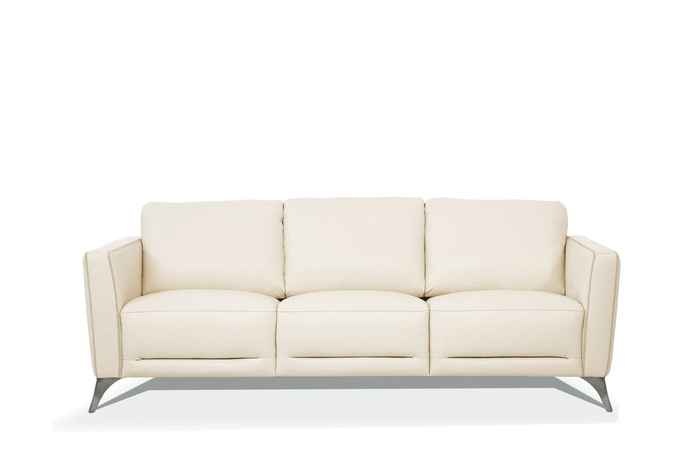 English Elm Malaga Italian Top Grain Leather Sofa with Track Arms and Chrome Legs for Modern Living Cream B2726P498542