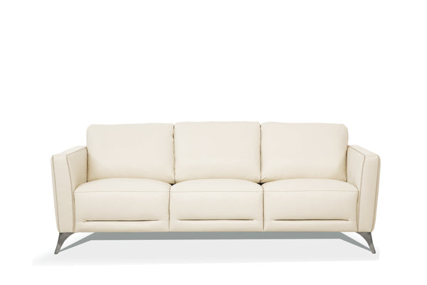 English Elm Malaga Italian Top Grain Leather Sofa with Track Arms and Chrome Legs for Modern Living Cream B2726P498542