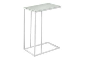 English Elm Accent C-Table with Frosted Tempered Glass Top and Sleek Metal Base for Living Room Snacks and Devices White 26 L x 13 W x 5 H B2710P219167