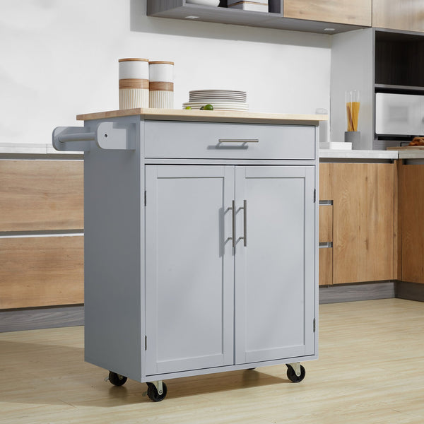 English Elm Homcom Versatile Rolling Kitchen Island Cart With Drawer, Storage, Towel Rack, Gray Finish & Mobility W2225P217943