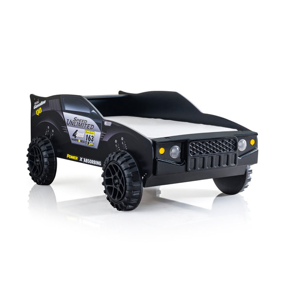 English Elm Modern Jeep Twin Bed with Led Headlights Gloss Black Mdf Frame for Kids Rooms B2741S00915