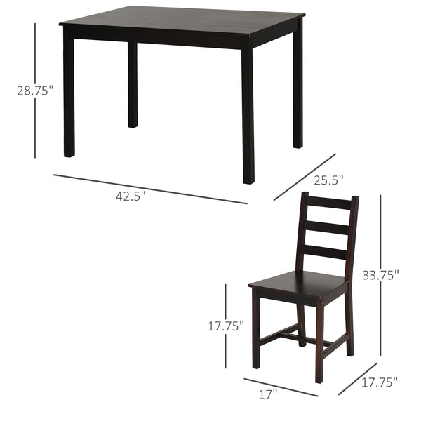 English Elm Dining Set for Four Solid Pine Wood Table with Slatted Chairs in Chestnut Finish T3971P384666