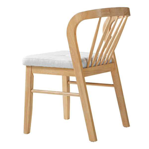 English Elm Mid-century Rubberwood Dining Chairs Windsor Spindle Back Upholstered Set of 2 N768P427477N
