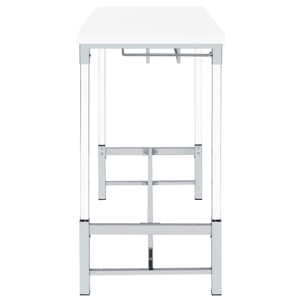 English Elm Tonneson White Acrylic Leg Bar Table with Silver Trestle, Wine Rack & Stemware Holders, 47" B062P299943