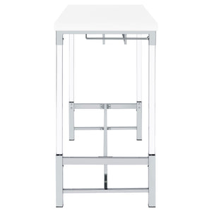 English Elm Tonneson White Acrylic Leg Bar Table with Silver Trestle, Wine Rack & Stemware Holders, 47" B062P299943