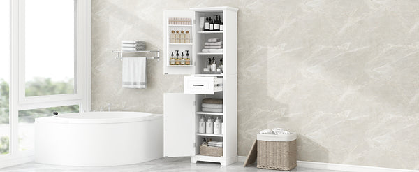 English Elm Tall Bathroom Storage Cabinet with Slim Profile, Adjustable Shelves, Anti-Tip Safety & Painted MDF Finish White N725P246463K