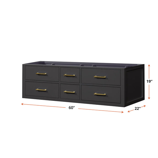 English Elm Black Double Bath Vanity - 60" W X 22" D, Midcentury Modern Design With Soft-Close Drawers & Storage B2731P258029