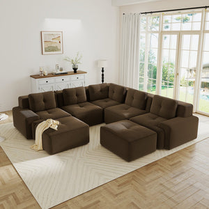 English Elm Modular Corduroy Sectional Sofa V Shaped 5 Seat Living Room Couch with Ottoman Brown W714S01577