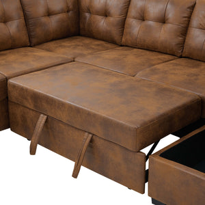 English Elm Linen Blend U-shape Sectional Sleeper with Tufted Back and Hidden Storage Chaise B2748S00011