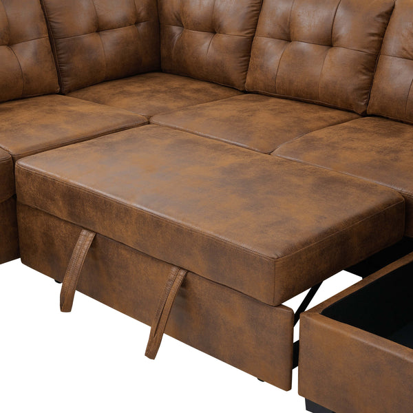 English Elm Linen Blend U-shape Sectional Sleeper with Tufted Back and Hidden Storage Chaise B2748S00011