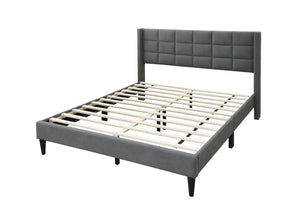 English Elm Elegant Velvet Upholstered Queen Bed with Geometric Stitched Headboard, Platform Design, 12" Height Gray 66 L x 23 W x 9 H B011P238938
