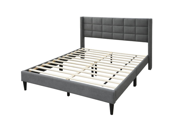 English Elm Elegant Velvet Upholstered Queen Bed with Geometric Stitched Headboard, Platform Design, 12" Height Gray 66 L x 23 W x 9 H B011P238938