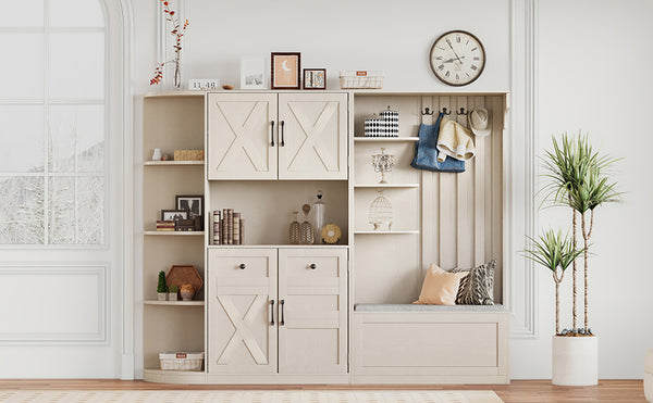 English Elm Multifunctional Hall Cabinet & Tree: Versatile 2-In-1 Storage Solution With Hooks For Entryway Style W1580S00185