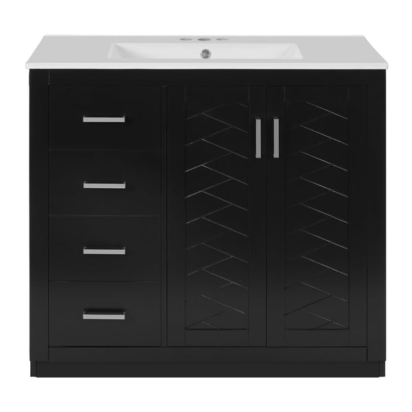 English Elm 72'' Bathroom Vanity With Ceramic Sink - Solid Wood Freestanding Storage Cabinet & Soft-Close Drawers N710SS00015B