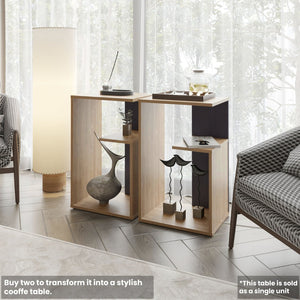 English Elm Vega Modern Side Table With Open Storage - Durable Melamine, Pine & Black Finish For Any Space B128P287510-GIGA