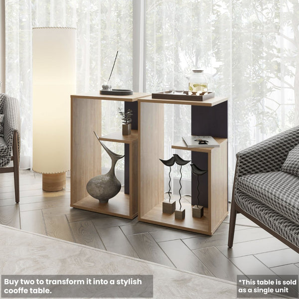 English Elm Vega Modern Side Table With Open Storage - Durable Melamine, Pine & Black Finish For Any Space B128P287510-GIGA